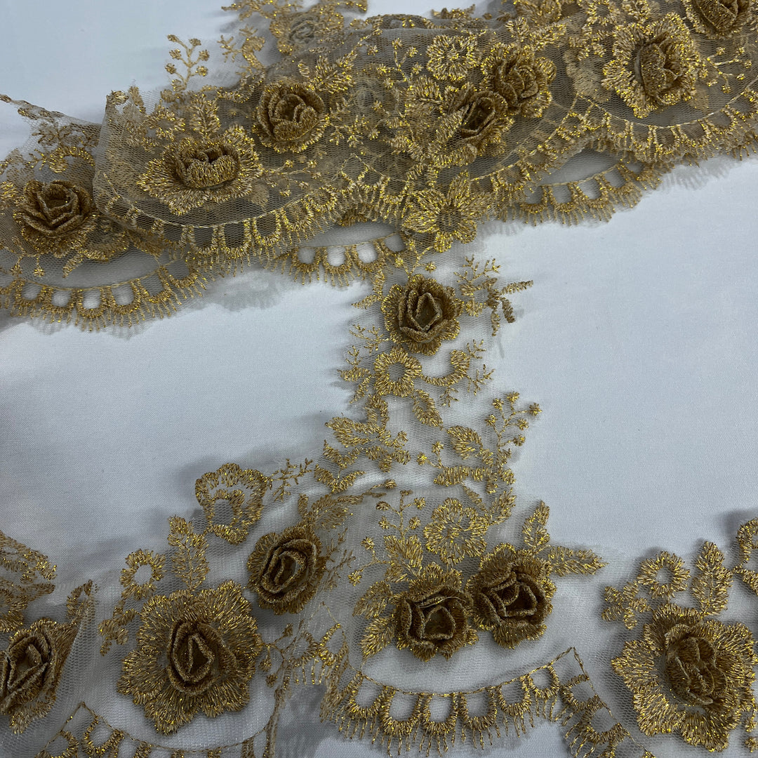 3D Floral Lace Trimming Embroidered on 100% Polyester Net Mesh | Lace USA - 21855W