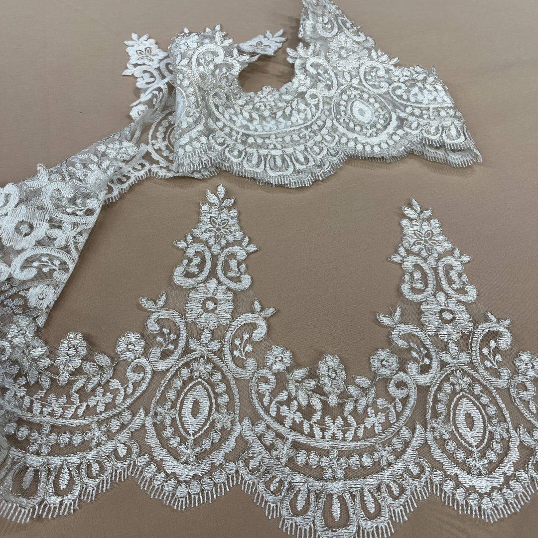 Corded Lace Trimming Embroidered on 100% Polyester Net Mesh | Lace USA - 96794W