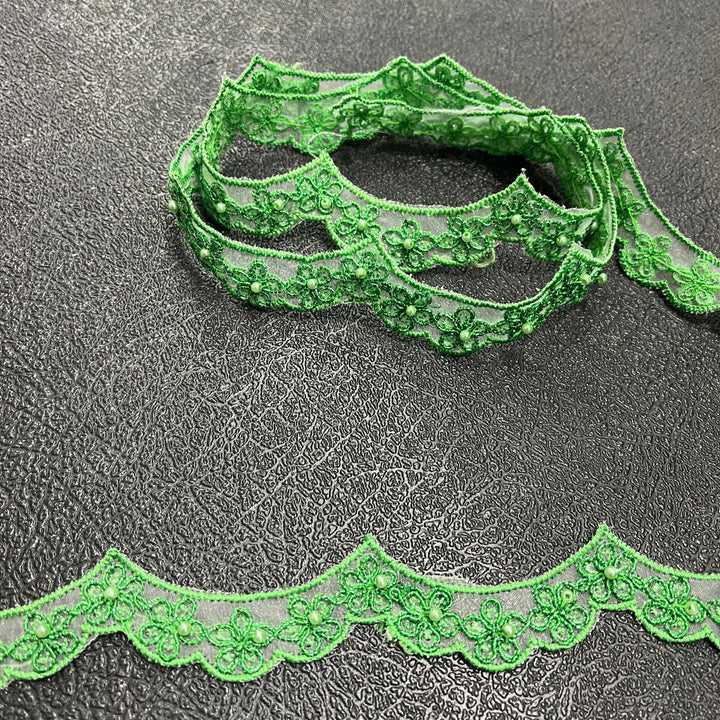White Beaded And Corded Lace Trim Omega