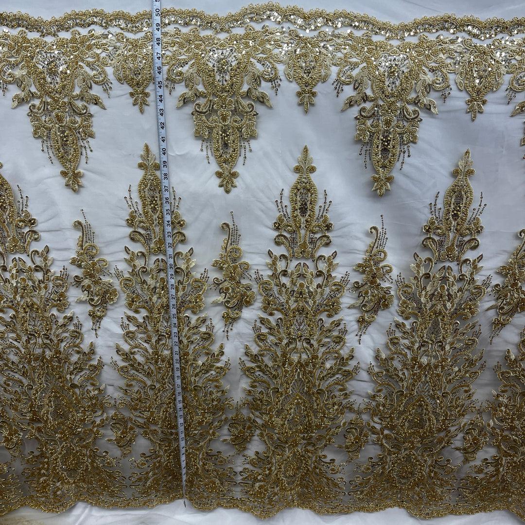 Beaded Lace Fabric Embroidered on 100% Polyester Net Mesh Lace USA - GD-11905