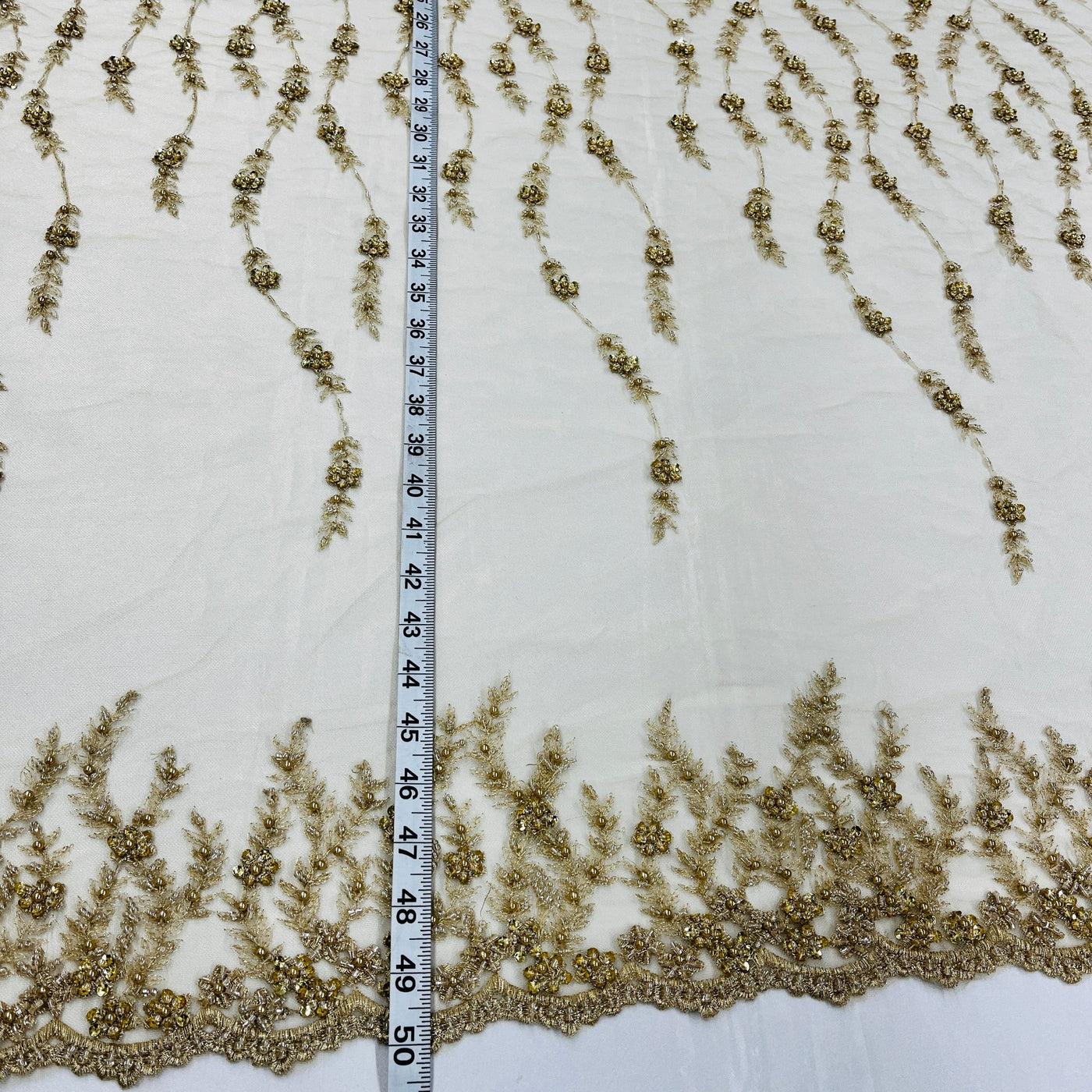 Beaded Lace Fabric Embroidered on 100% Polyester Net Mesh | Lace USA - GD-18613 Gold