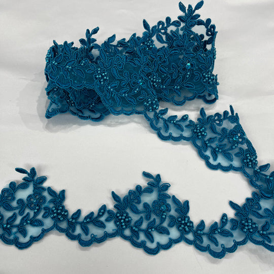 Beaded & Corded Lace Trimming Embroidered on 100% Polyester  Organza | Lace USA - 95909N-BP