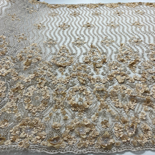 Beaded 3D Floral Lace Fabric Embroidered on 100% Polyester Net Mesh | Lace USA - GD-363