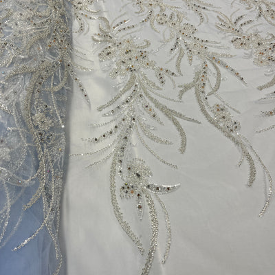 Beaded Lace Fabric Embroidered on 100% Polyester Net Mesh | Lace USA - GD-266 50" Wide