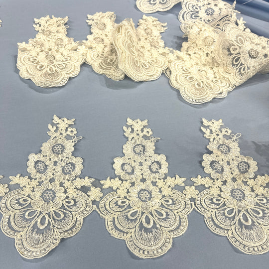Corded Lace Trimming Embroidered on 100% Polyester Net Mesh | Lace USA - 97015W