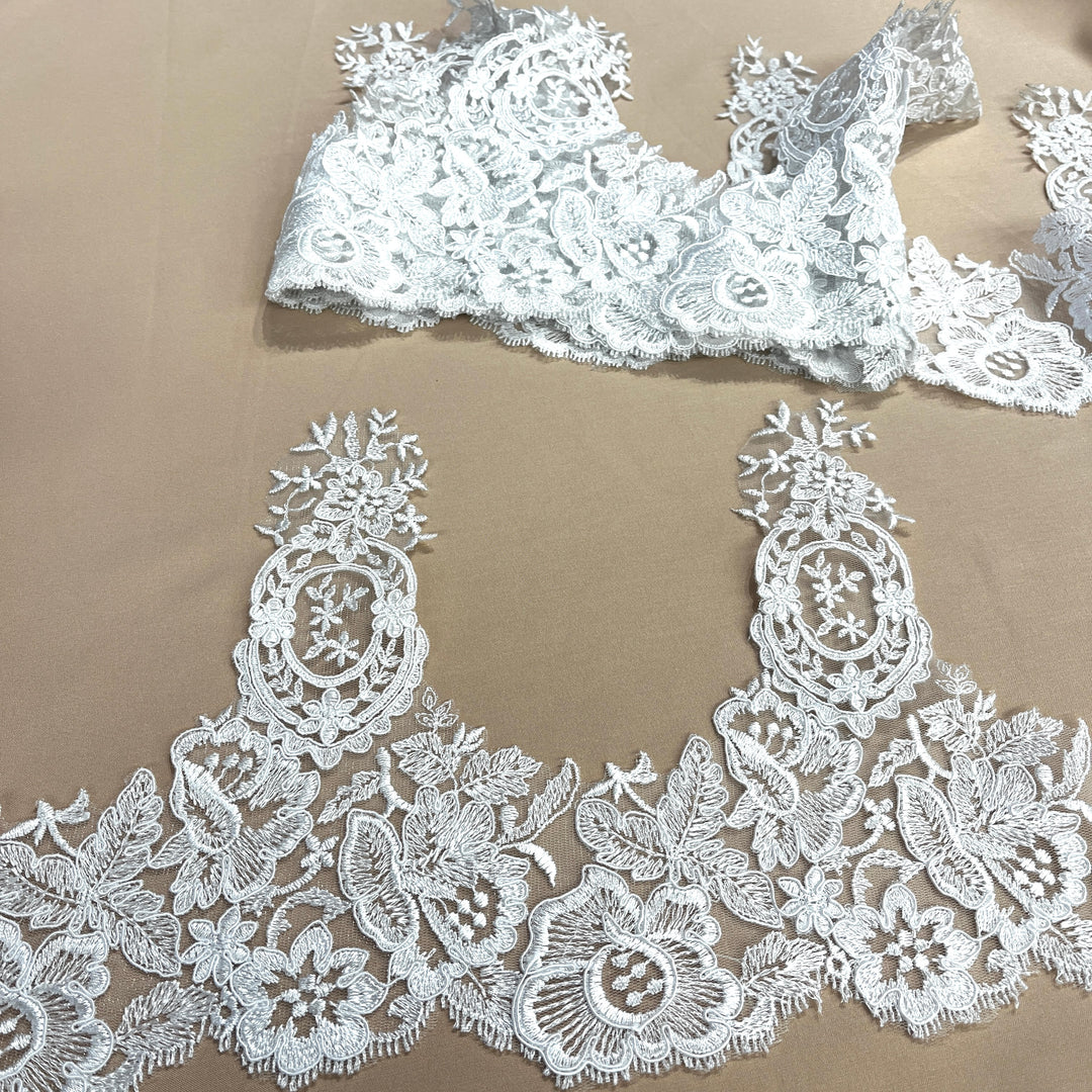 Floral Corded Lace Trim – 9" Wide Bridal, Quinceañera & Festa | Lace USA - 97039W/1