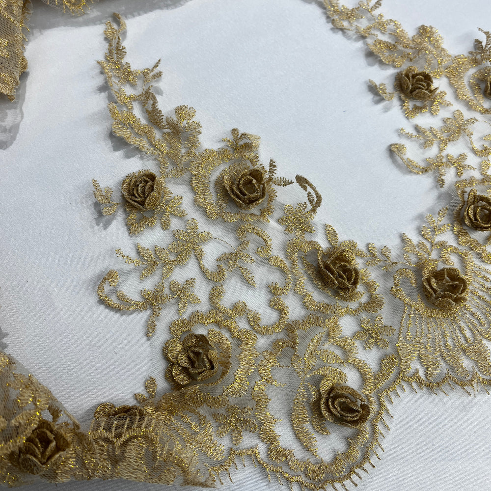 3D Floral Lace Trimming Embroidered on 100% Polyester Net Mesh | Lace USA - 21856W