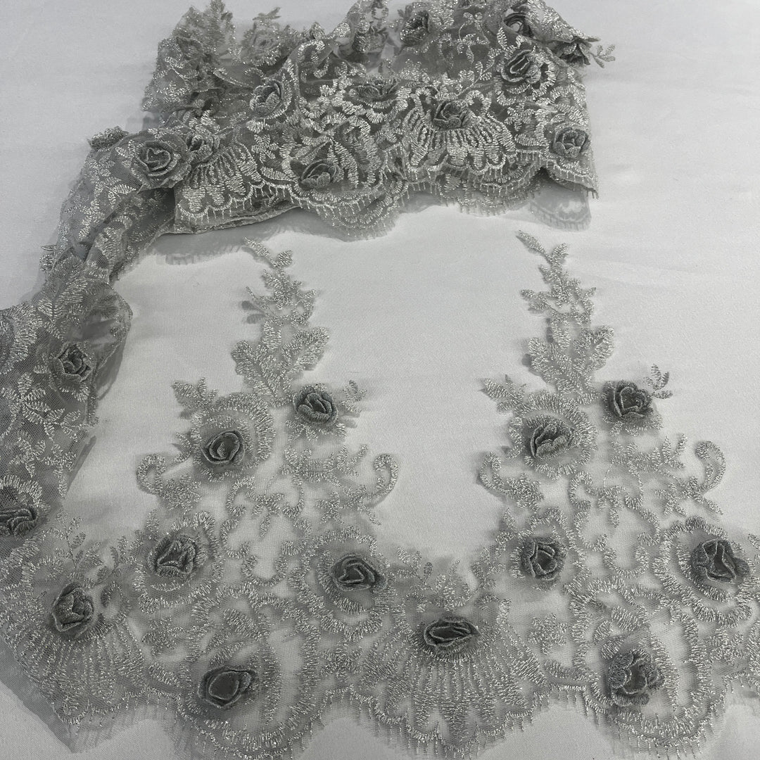 3D Floral Lace Trimming Embroidered on 100% Polyester Net Mesh | Lace USA - 21856W