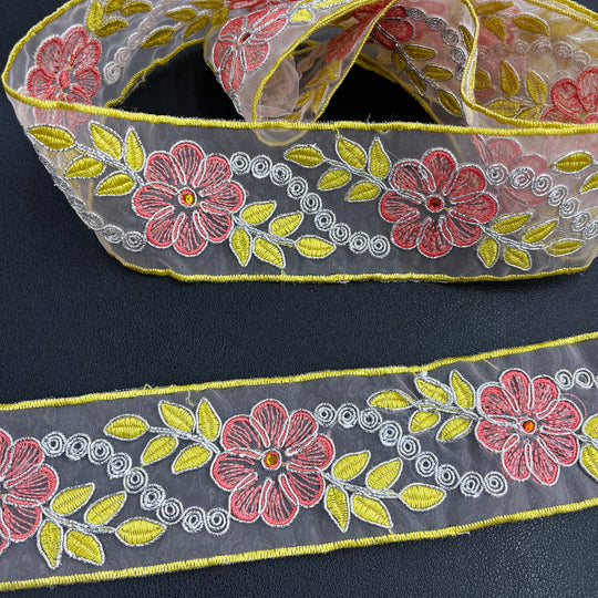 Beaded & Corded Lace Trimming Embroidered on 100% Polyester  Organza | Lace USA - 96307N-RS