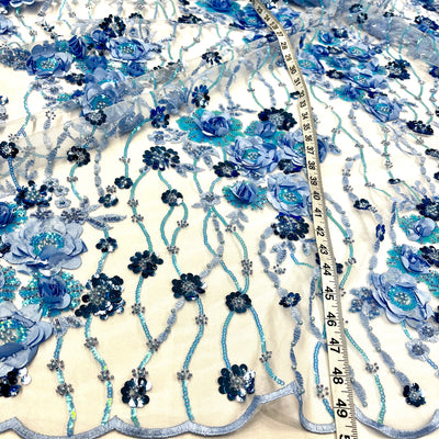 Beaded and Sequined 3D Floral Sparkling Embroidered on 100% Polyester Net Mesh | Lace USA