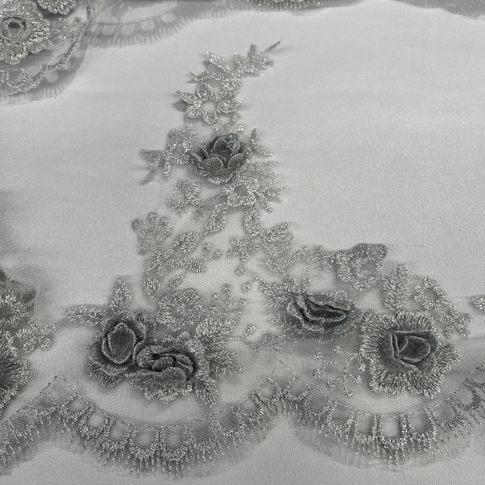 3D Floral Lace Trimming Embroidered on 100% Polyester Net Mesh | Lace USA - 21855W