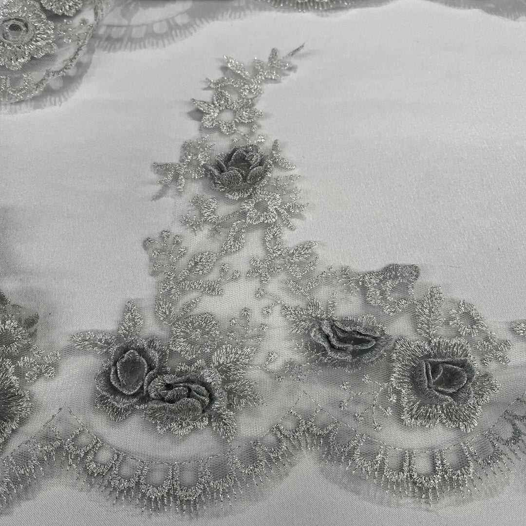 3D Floral Lace Trimming Embroidered on 100% Polyester Net Mesh | Lace USA - 21855W