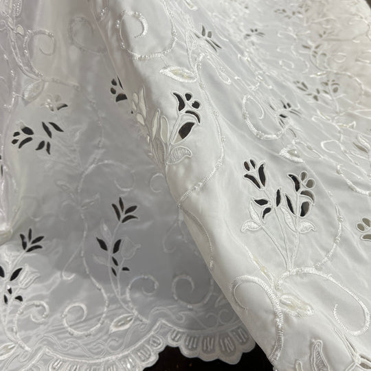 Beaded Bridal Lace Fabric Embroidered on 100% Polyester Satin | Lace USA - 96938T-BP