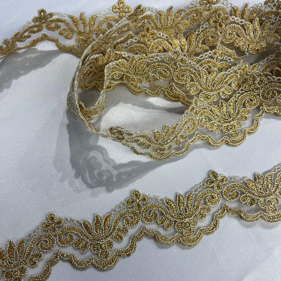 Corded Lace Trimming Embroidered on 100% Polyester Net Mesh | Lace USA - 97084W