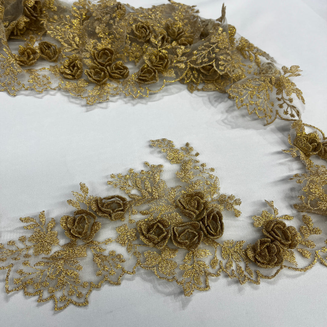 3D Floral Lace Trimming Embroidered on 100% Polyester Net Mesh | Lace USA - 21853W