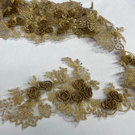 3D Floral Lace Trimming Embroidered on 100% Polyester Net Mesh | Lace USA - 21853W