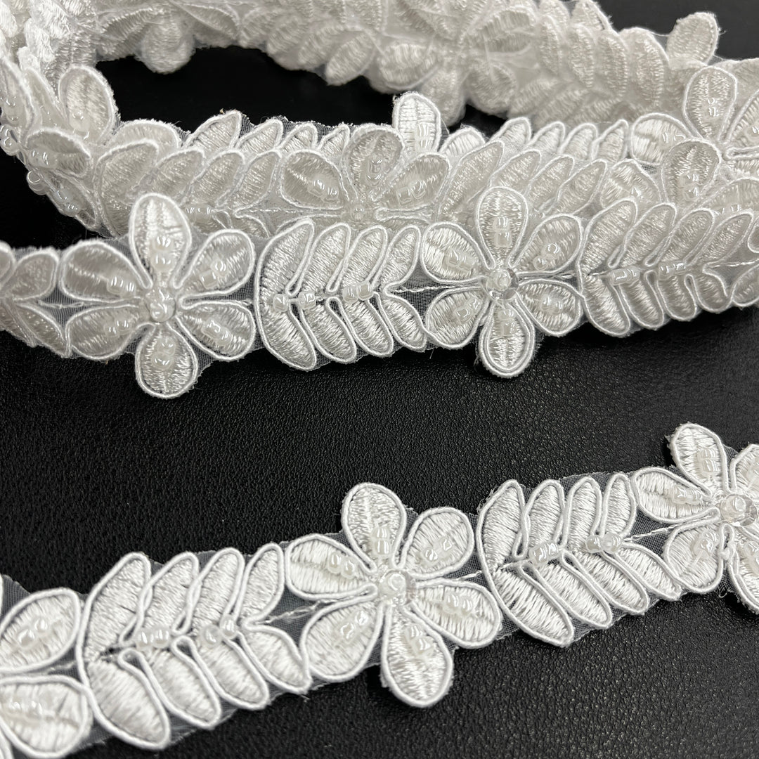 Beaded & Corded Lace Trimming Embroidered on 100% Polyester  Organza | Lace USA - 96734N-BP