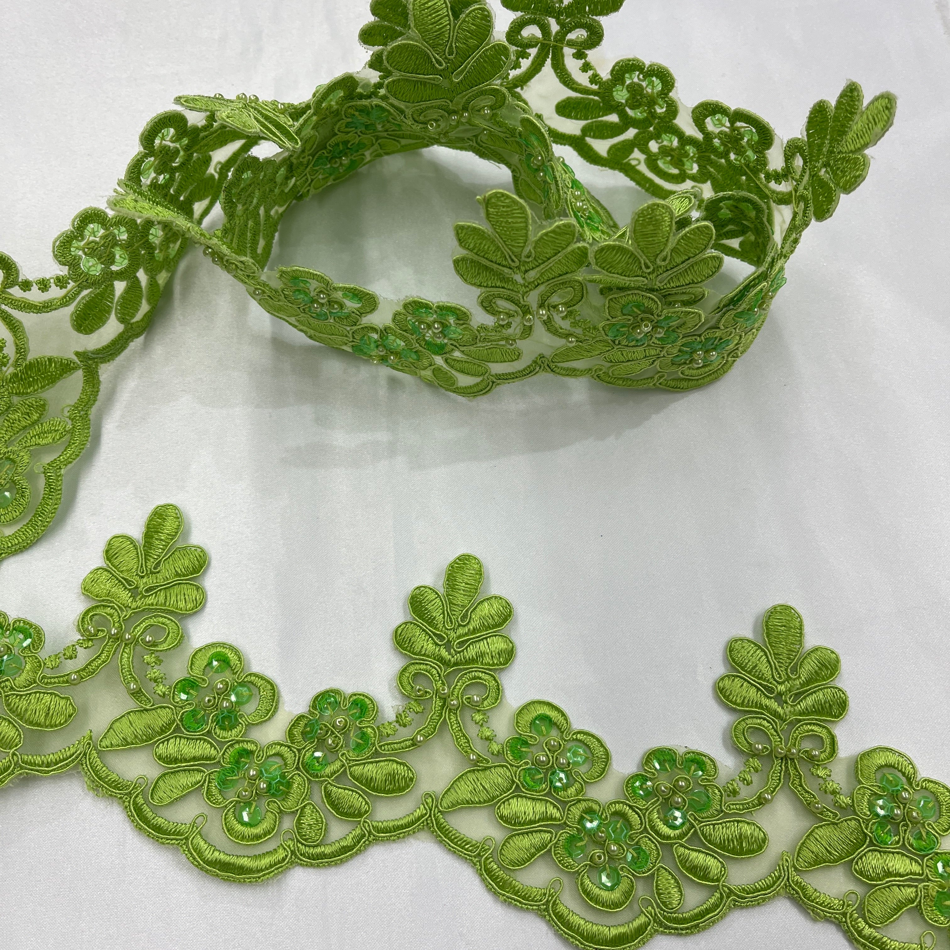 Beaded & Corded Lace Trim Embroidered on Poly. | Lace USA - 95967N-BP