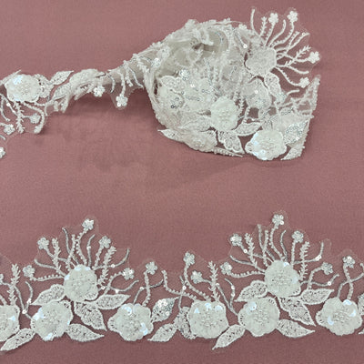Beaded & Corded Floral Lace Trimming Embroidered on 100% Polyester Net Mesh | Lace USA - Y-512