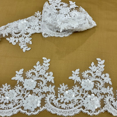 Beaded & Corded Floral Lace Trimming Embroidered on 100% Polyester Net Mesh | Lace USA - 97223W-HB