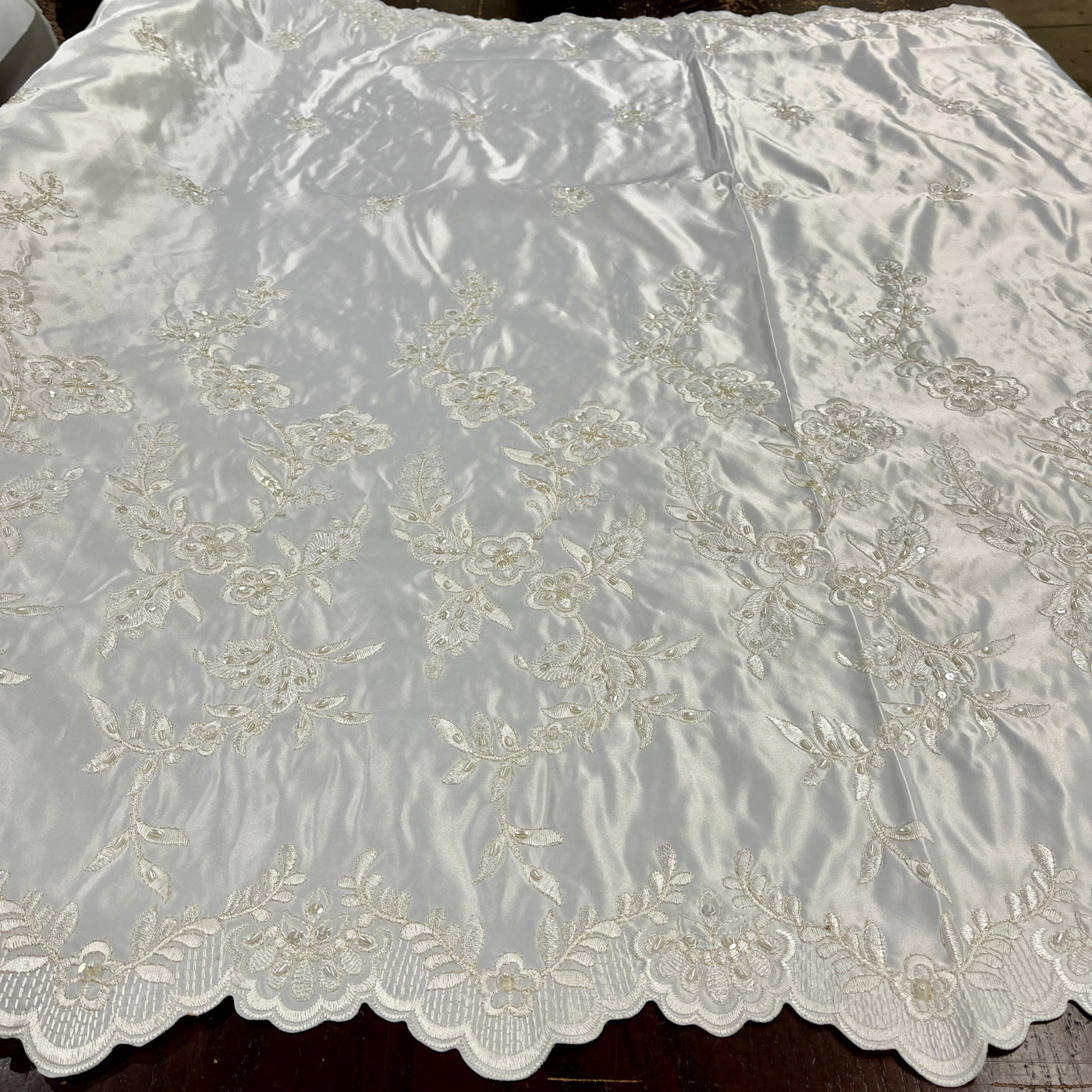 Beaded Bridal Lace Fabric Embroidered on 100% Polyester Satin | Lace USA - 30108S-BP
