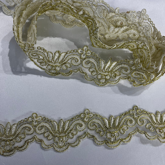 Corded Lace Trimming Embroidered on 100% Polyester Net Mesh | Lace USA - 97084W