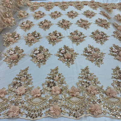 Beaded 3D Floral Lace Fabric Embroidered on 100% Polyester Net Mesh | Lace USA - GD-2702