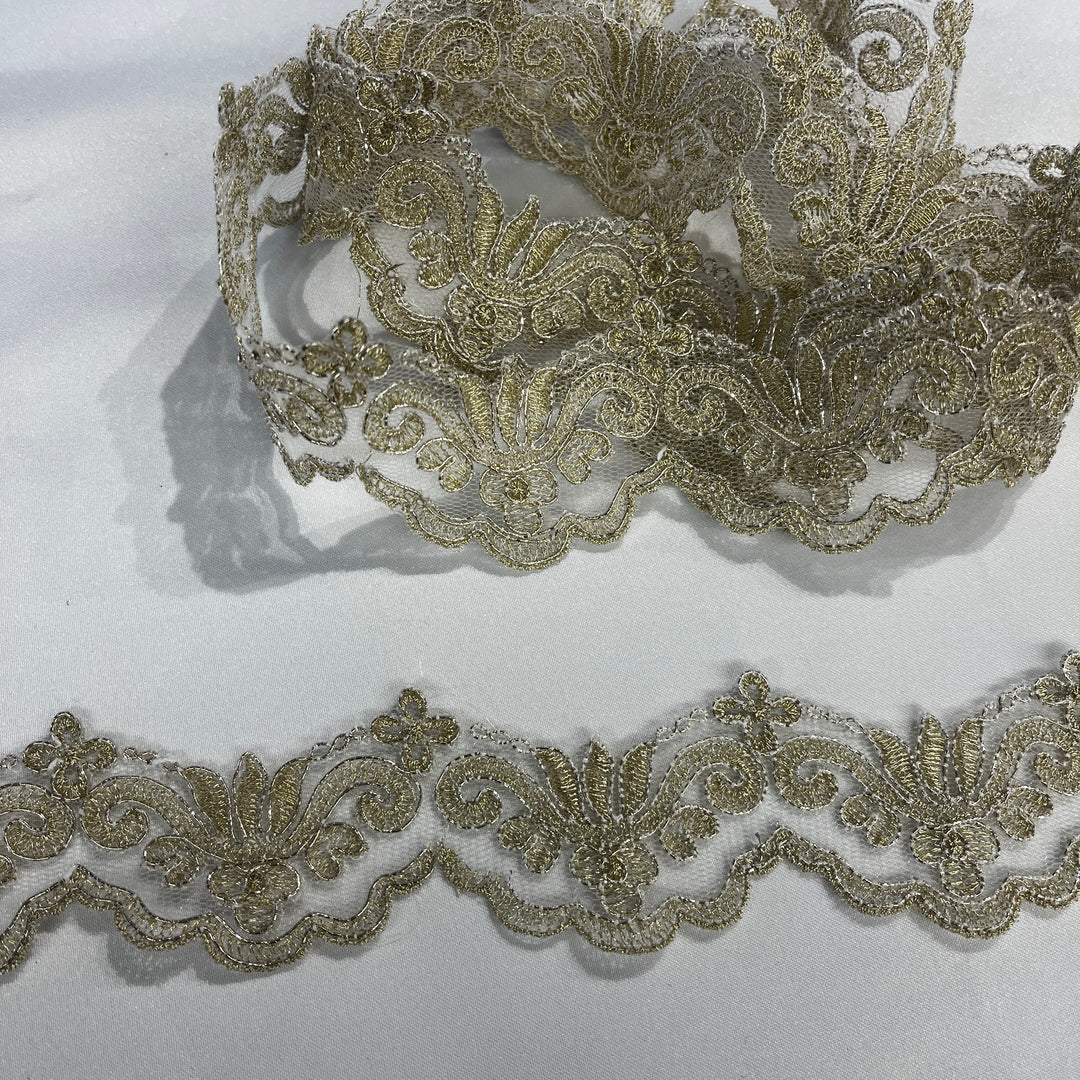 Corded Lace Trimming Embroidered on 100% Polyester Net Mesh | Lace USA - 97084W