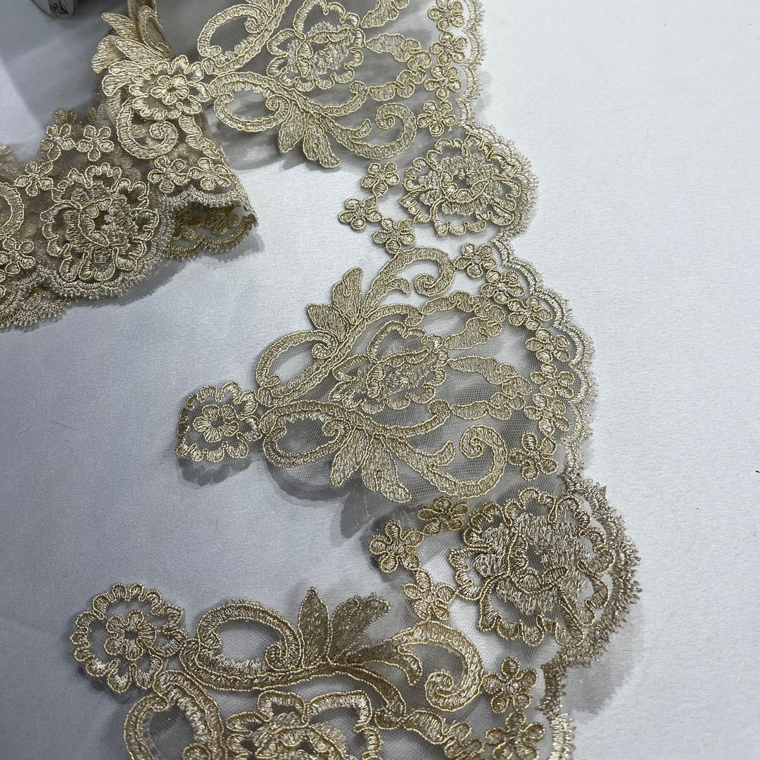 Corded Lace Trimming Embroidered on 100% Polyester Net Mesh | Lace USA - 97214W