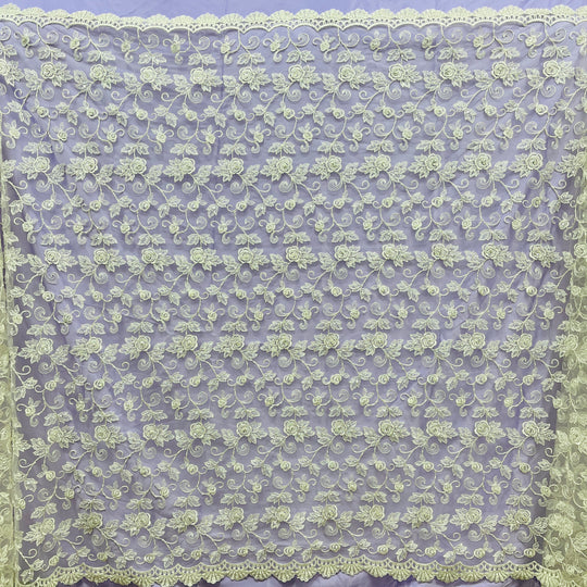 Beaded & Corded Bridal Lace Fabric Embroidered on 100% Polyester Net Mesh | Lace USA - 95042W-BP