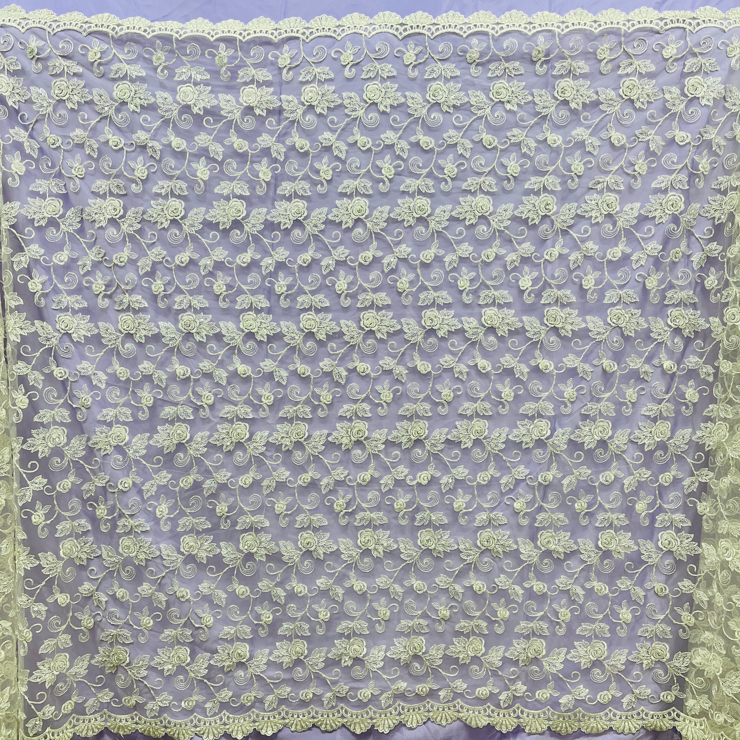 Beaded & Corded Bridal Lace Fabric Embroidered on 100% Polyester Net Mesh | Lace USA - 95042W-BP