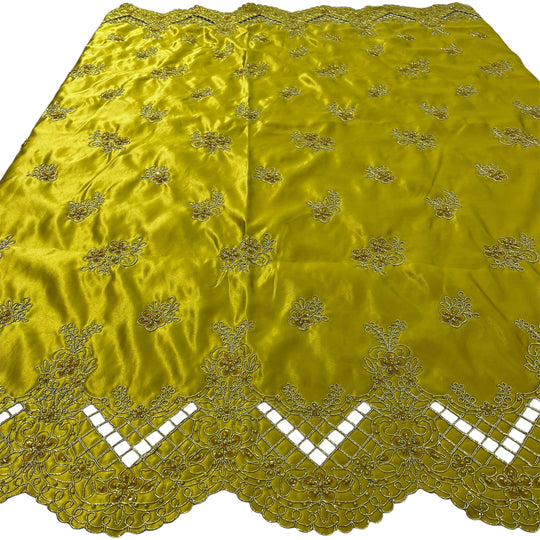 Beaded Bridal Lace Fabric Embroidered on 100% Polyester Satin | Lace USA - 91160S-BP