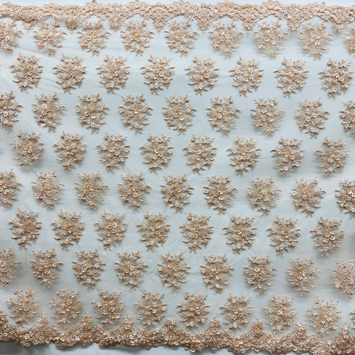 Beaded 3D Floral Lace Fabric Embroidered on 100% Polyester Net Mesh | Lace USA - GD-361