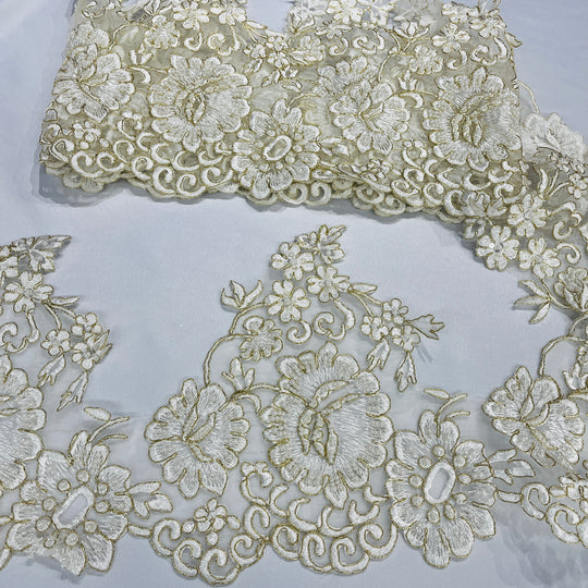 Beaded & Corded Lace Trimming Embroidered on 100% Polyester Organza | Lace USA - 95985N-BP