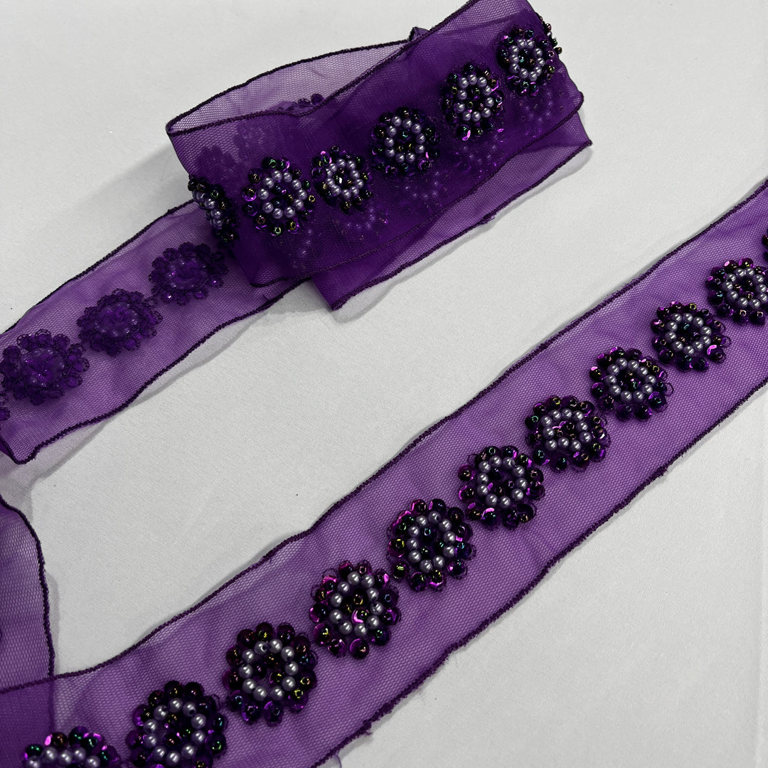 Beaded Lace Trimming Embroidered on 100% Polyester Mesh | Lace USA - 21766WN-BP