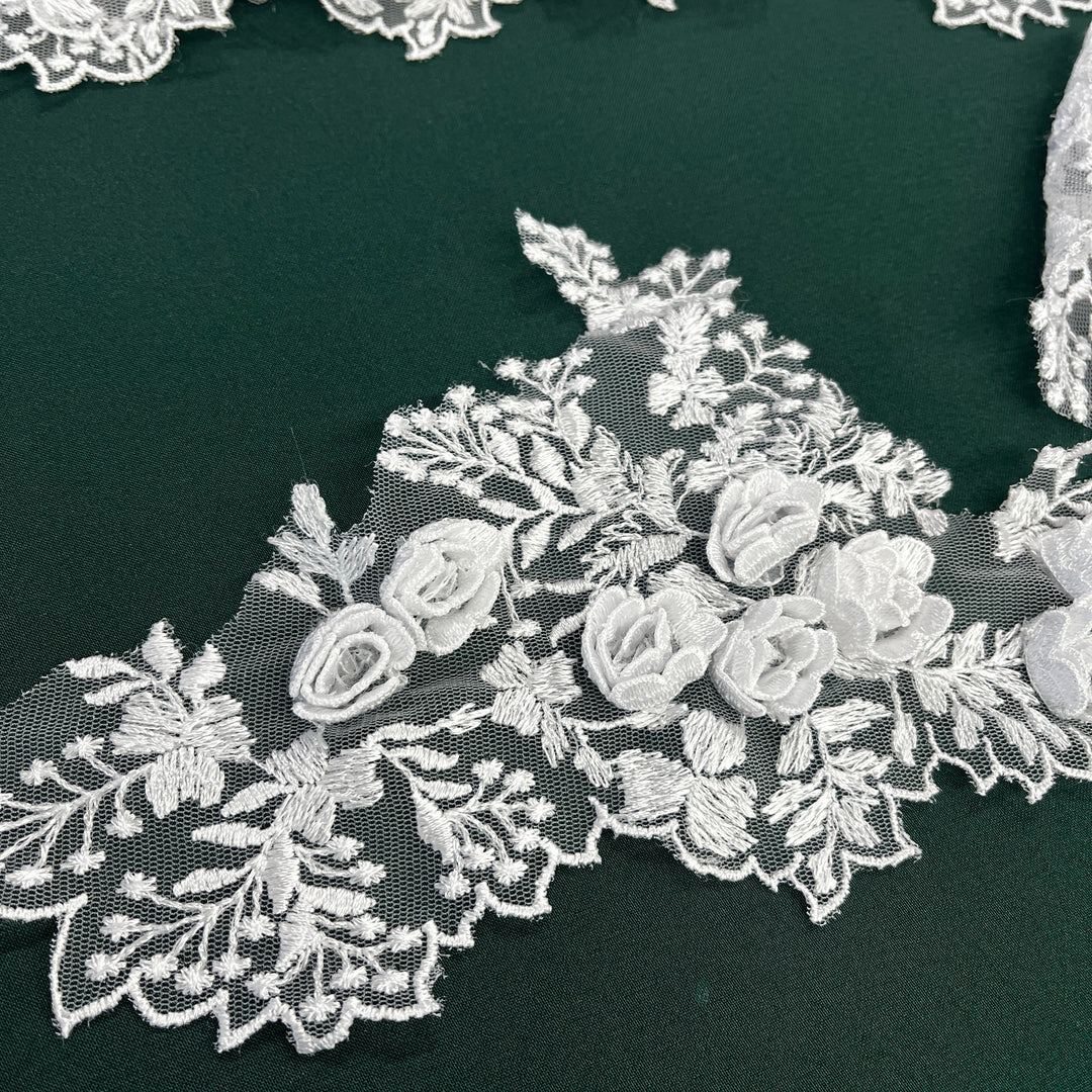 3D Floral Lace Trimming Embroidered on 100% Polyester Net Mesh | Lace USA - 21853W