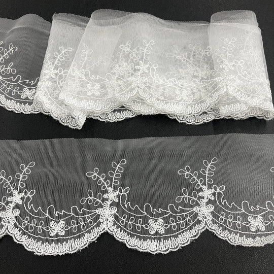 Embroidered Lace Trimming Embroidered on 100% Polyester Net Mesh | Lace USA - 21734W
