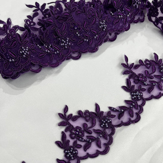 Beaded & Corded Lace Trimming Embroidered on 100% Polyester  Organza | Lace USA - 95909N-BP