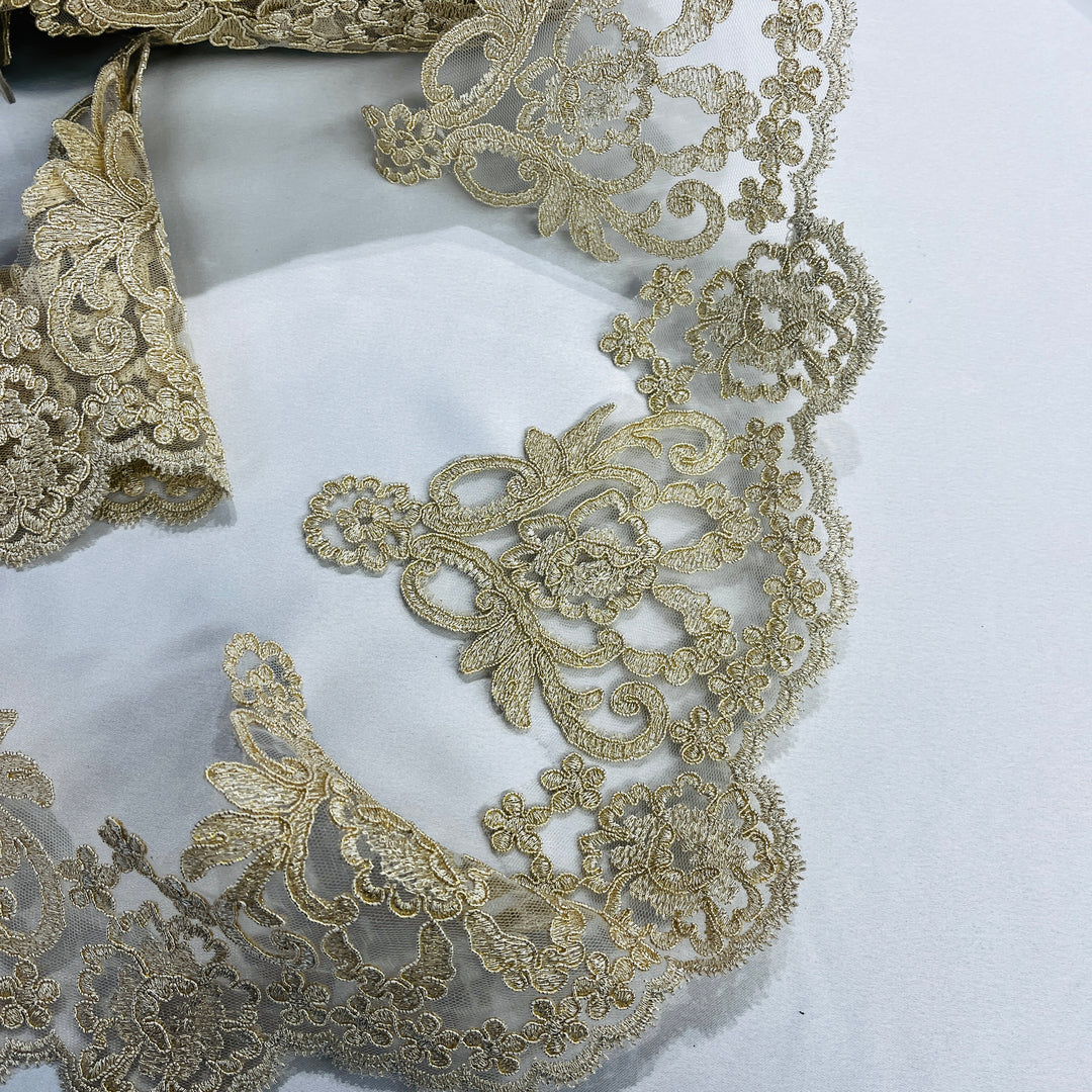 Corded Lace Trimming Embroidered on 100% Polyester Net Mesh | Lace USA - 97214W
