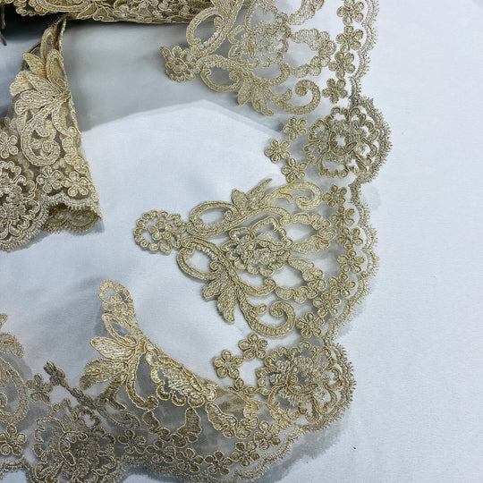 Corded Lace Trimming Embroidered on 100% Polyester Net Mesh | Lace USA - 97214W