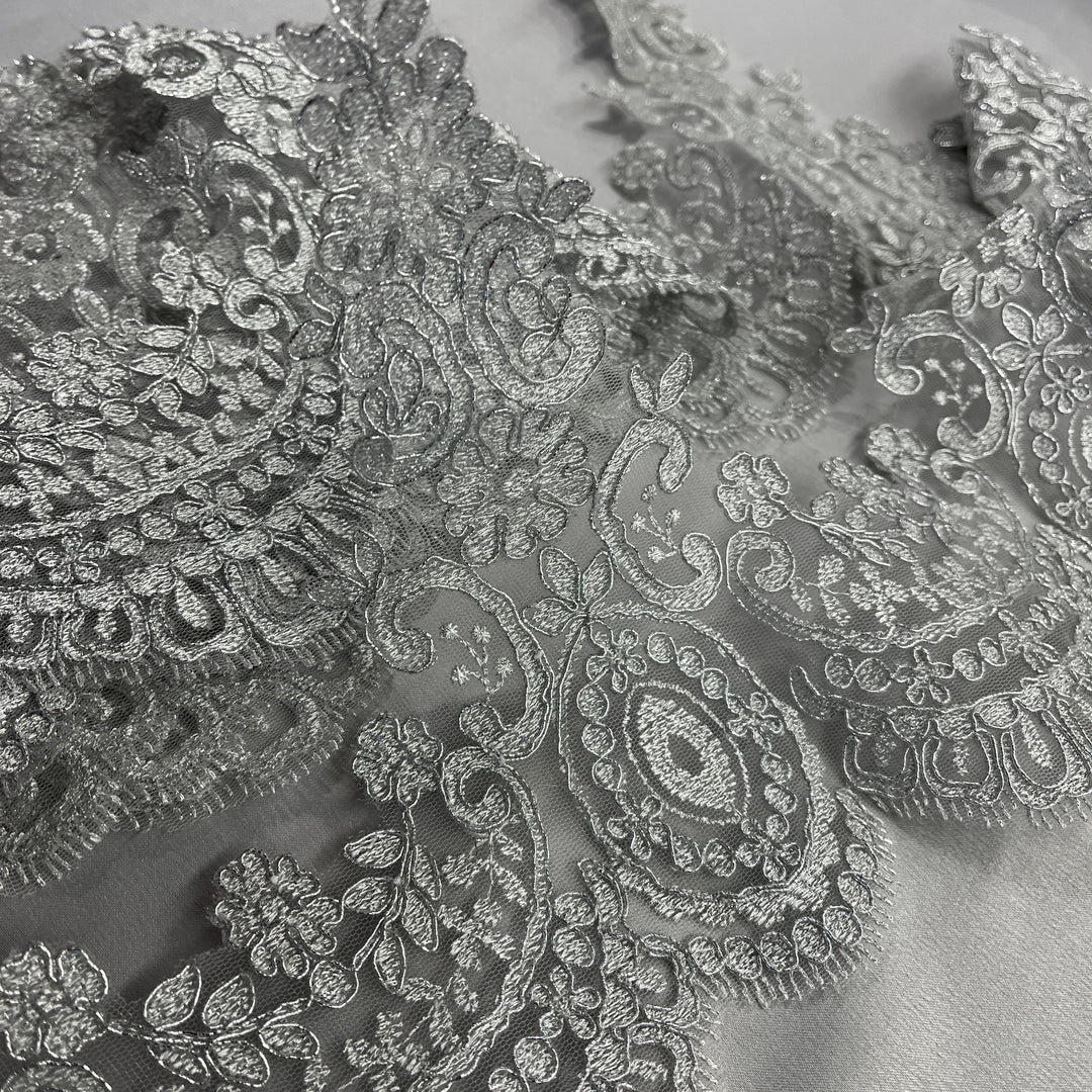Corded Lace Trimming Embroidered on 100% Polyester Net Mesh | Lace USA - 96794W