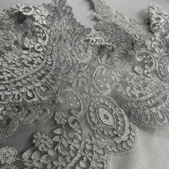 Corded Lace Trimming Embroidered on 100% Polyester Net Mesh | Lace USA - 96794W