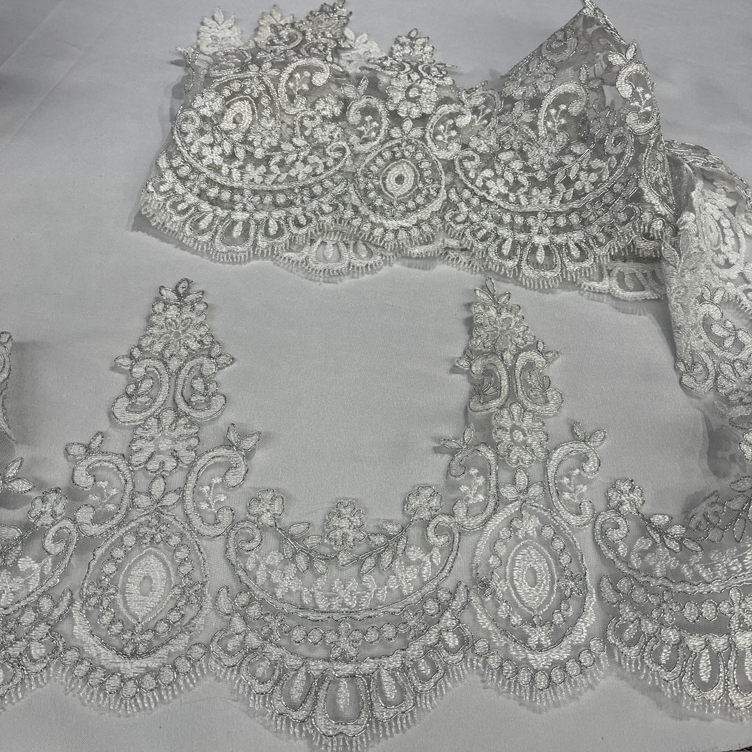 Corded Lace Trimming Embroidered on 100% Polyester Net Mesh | Lace USA - 96794W