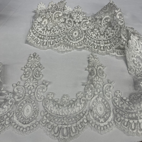 Corded Lace Trimming Embroidered on 100% Polyester Net Mesh | Lace USA - 96794W