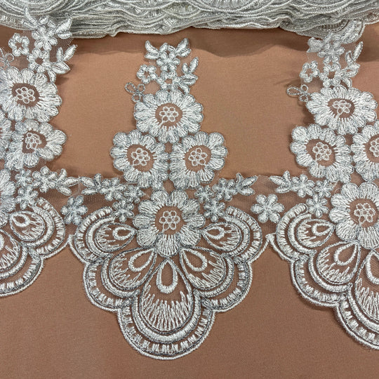 Corded Lace Trimming Embroidered on 100% Polyester Net Mesh | Lace USA - 97015W