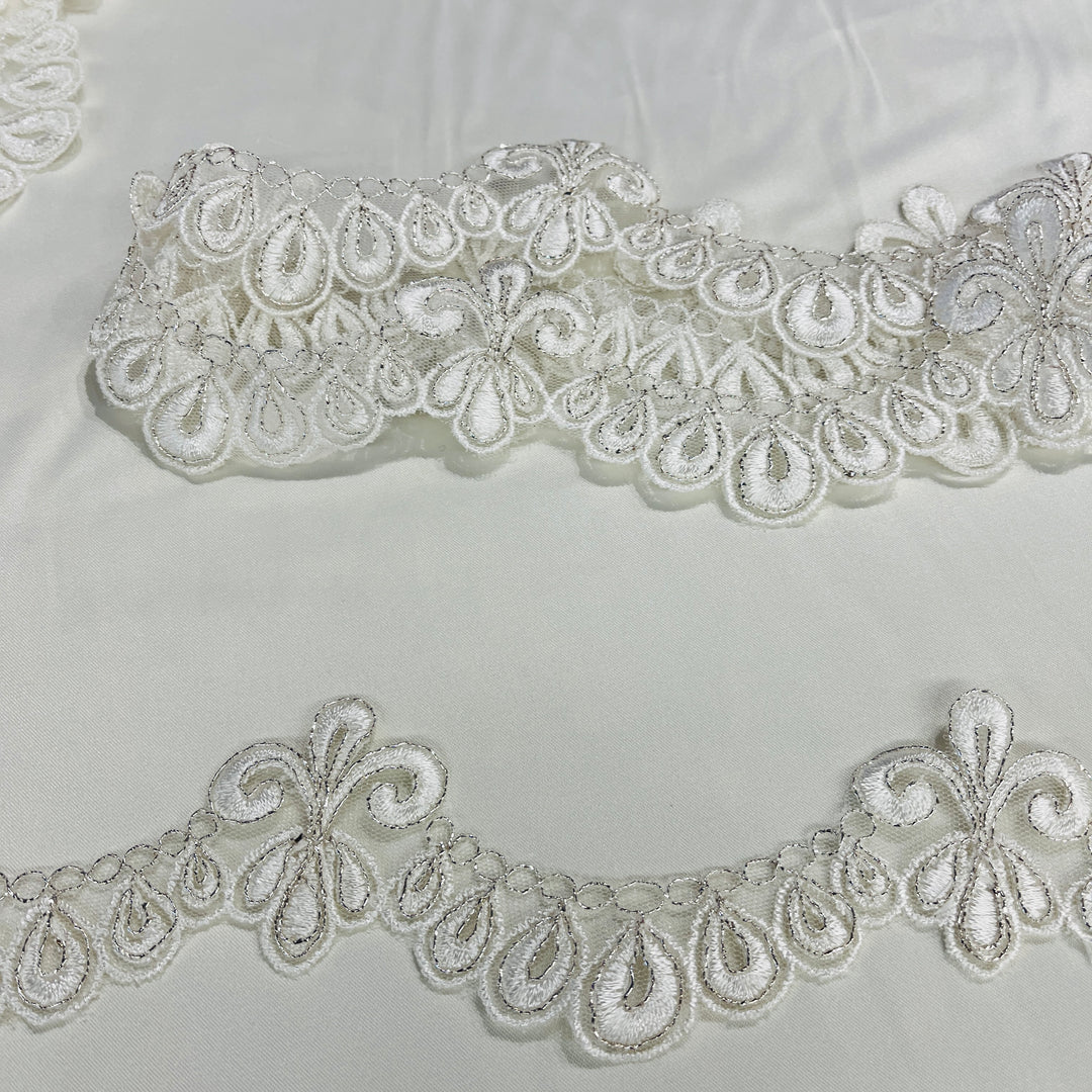 Corded Lace Trimming Embroidered on 100% Polyester Net Mesh | Lace USA - 97072W