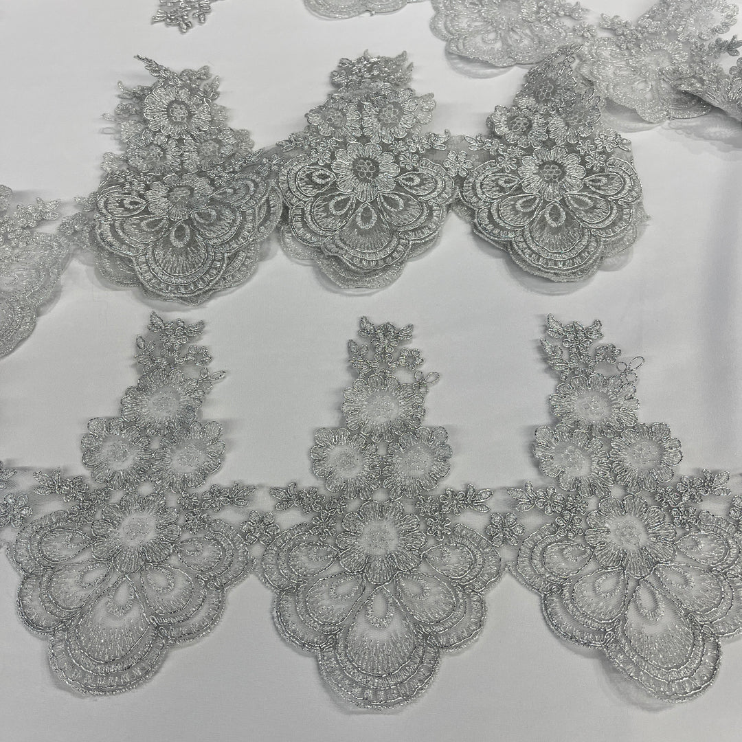 Corded Lace Trimming Embroidered on 100% Polyester Net Mesh | Lace USA - 97015W