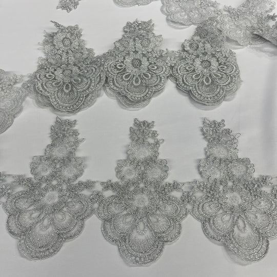 Corded Lace Trimming Embroidered on 100% Polyester Net Mesh | Lace USA - 97015W