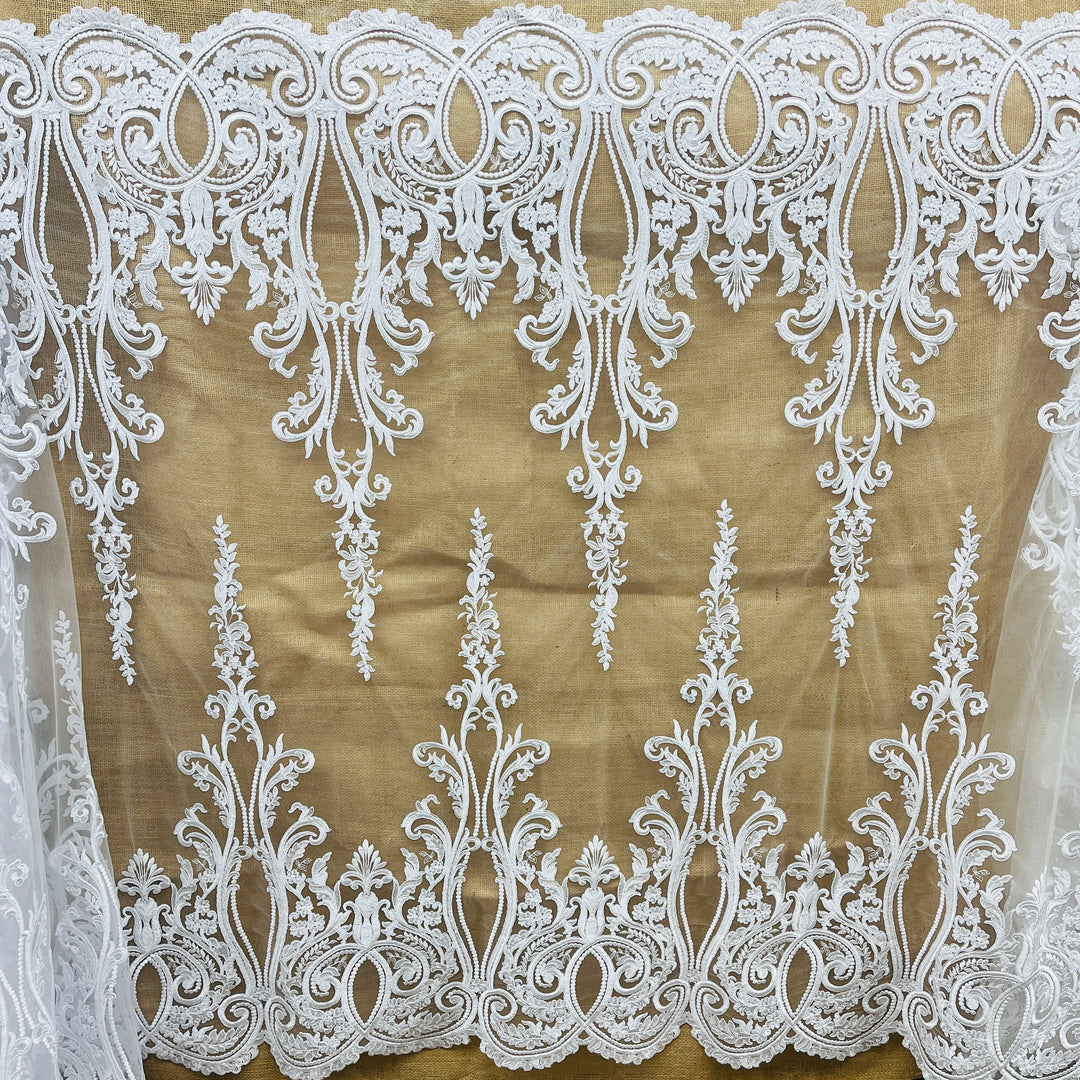 Corded Bridal Lace Fabric Embroidered on 100% Polyester Net Mesh | Lace USA - 97206
