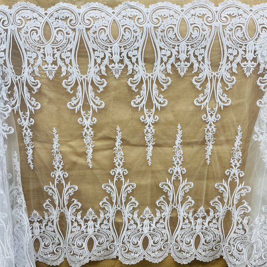 Corded Bridal Lace Fabric Embroidered on 100% Polyester Net Mesh | Lace USA - 97206